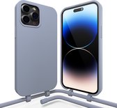 Coverzs Silicone case met koord - Telefoonhoesje met koord - Backcover hoesje met koord - touwtje - geschikt voor Apple iPhone 14 Pro - blauw