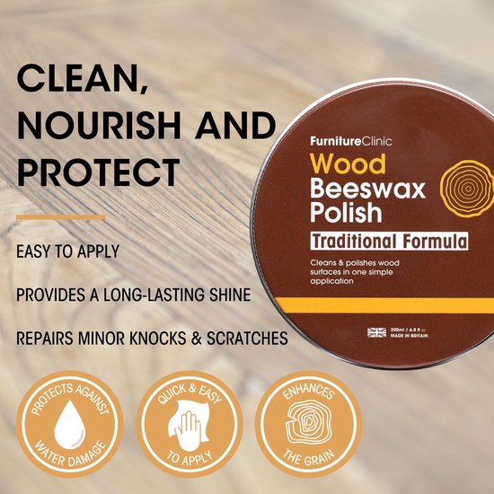 Bijenwas - Hout Verzorging - (200ml) - Zachte, natuurlijke bijenwas voor elk hout (Wood Beeswax Polish) - Furniture Clinic