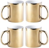 Bellatio Design - Koffiemok goud metallic keramiek 350 ml - Set van 4x