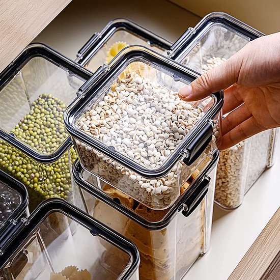 HEFTMAN Luchtdichte Voorraadbussen - Set van 24 Doorzichtige Plastic BPA-Vrije Vershoudbakjes, Opbergbakken Keuken voor het Bewaren van Ontbijtgranen, Bloem en Pasta - Inclusief Etiketten en Pen
