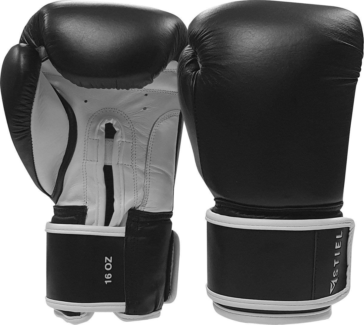 Stiel Thai Gloves Bokshandschoenen - Leer - Zwart met wit - 20 oz.