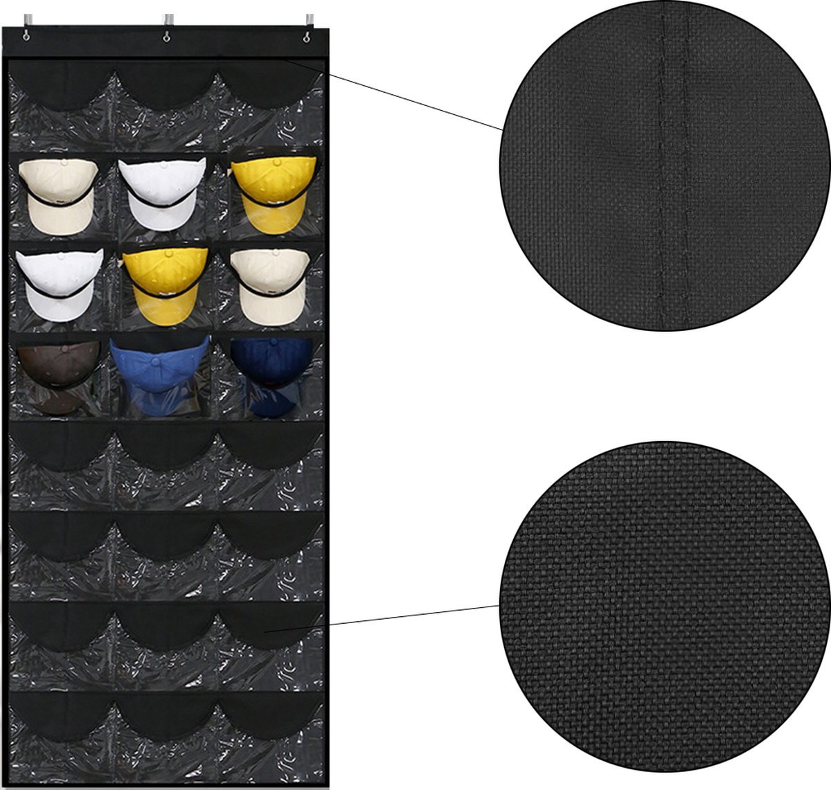 SCAVATA Set van 6 hoedenorganisatordoos, stapelbare transparante honkbalpetten houder doos containers met magnetische deur voor hoeden snapback cap opslag, hoedenrek vitrinekoffer, bevat elk 8 hoeden