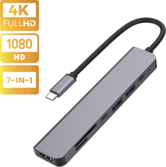 7-in-1  USB-C Hub - Thunderbolt - USB 3.0 Hub - USB C Naar HDMI - USB C dock - 4K HDMI