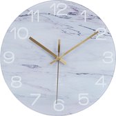 LW Collection Horloge murale en verre Marbre bleu clair 30cm - horloge murale - horloge murale en verre
