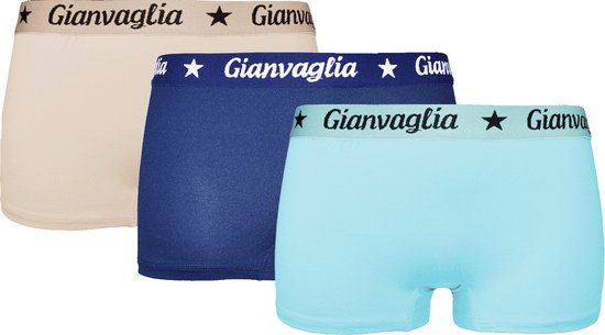 Dames Onderbroek Katoen - Boxershort 3-pack - Korte Pijp - Maat XL - Beige/Blauw/Turquoise