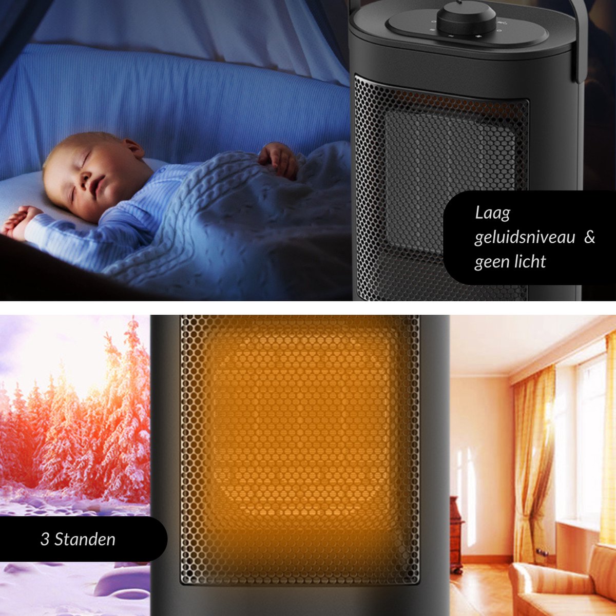 Elektrische Kachel - Keramische Verwarming - Energiezuinige Heater - Ventilatorkachel met Thermostaat - Terrasverwarmer - 750/1500W - Zwart – foto 6