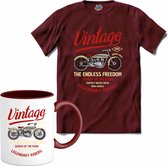 The Endless Freedom | Motor - Hobby - Vintage - T-Shirt met mok - Unisex - Burgundy - Maat XXL