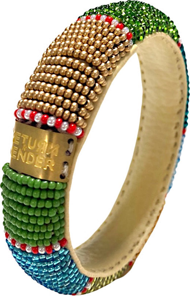 Return to Sender Armband Dames smal - Ø7 cm - groen blokjes - glazen kralen