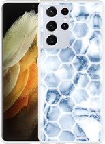 Hoesje Geschikt voor Samsung Galaxy S21 Ultra Blue Marble Hexagon