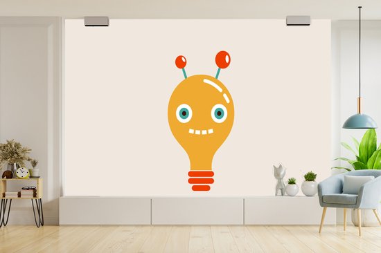 Behang kinderkamer - Fotobehang Robot - Gloeilamp - Gezicht - Antenne - Kinderen - Breedte 390 cm x hoogte 260 cm - Kinderbehang