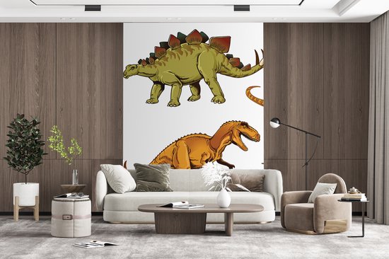 Behang kinderkamer - Fotobehang Dinosaurus - Tekening - Kinderen - Jongens - Kinderen - Breedte 160 cm x hoogte 220 cm - Kinderbehang