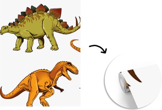 Behang kinderkamer - Fotobehang Dinosaurus - Tekening - Kinderen - Jongens - Kinderen - Breedte 160 cm x hoogte 220 cm - Kinderbehang