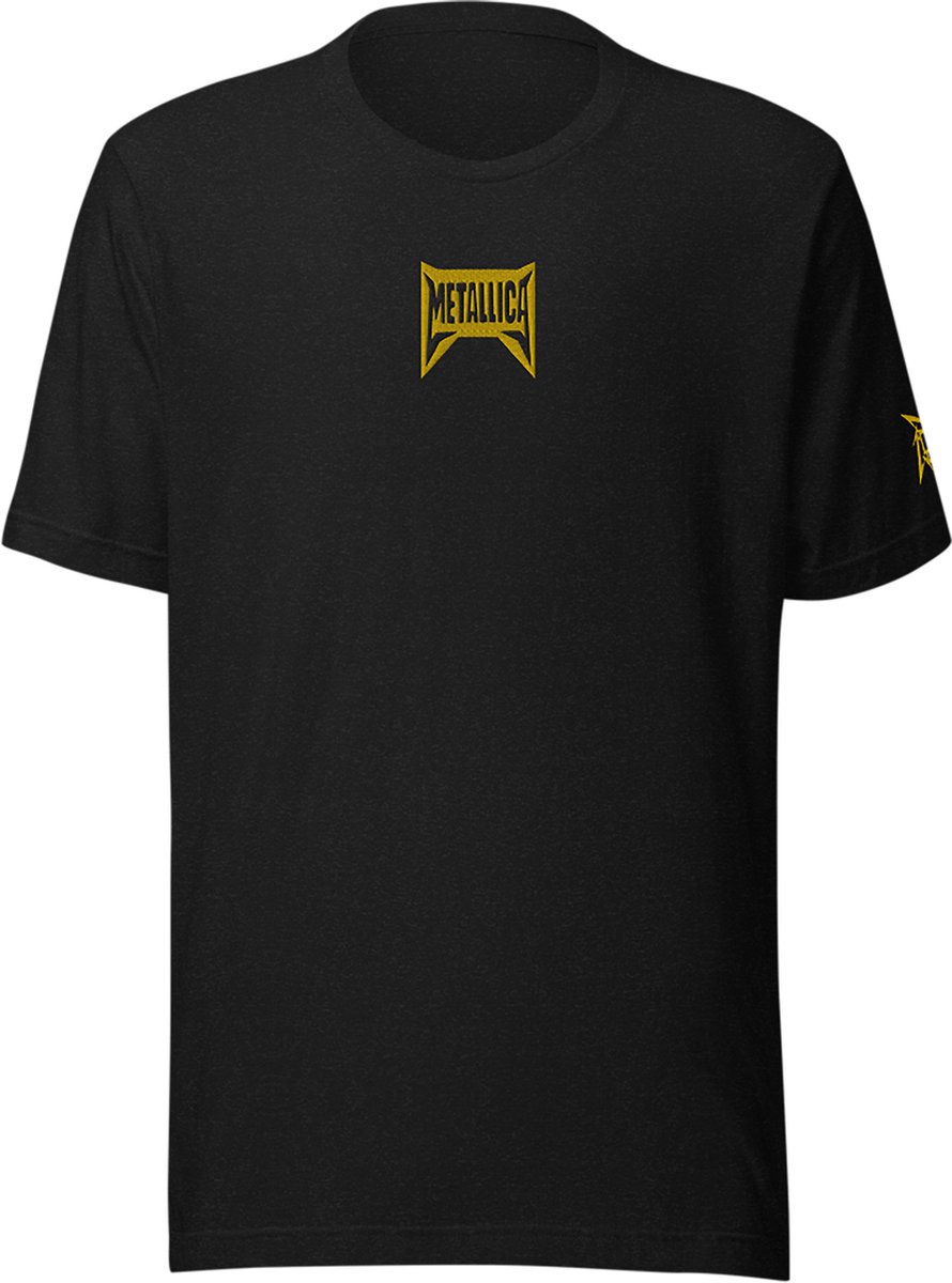 Heren T Shirt - Dames T Shirt - Geel Metallica Logo - Zwart - Maat XL