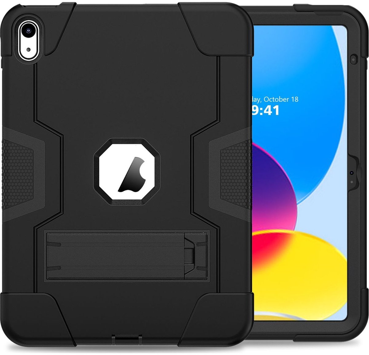 Mobigear Tablethoes geschikt voor Apple iPad 10 (2022) Hardcase Backcover | Mobigear ShieldStand | Schokbestendig iPad 10 (2022) Telefoonhoesje | Anti Shock Proof + Standaard - Zwart
