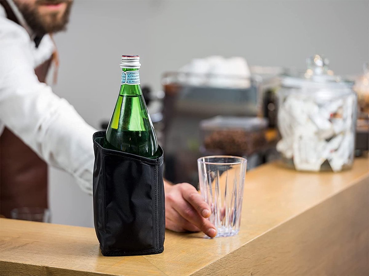 Buddy´s Bar - Set van 2 koelmanchetten, voor flessen tot Ø 9,5 cm, flessenkoeler voor champagne- en champagneflessen, wijnkoeler, waterafstotende nylonstof, zwart