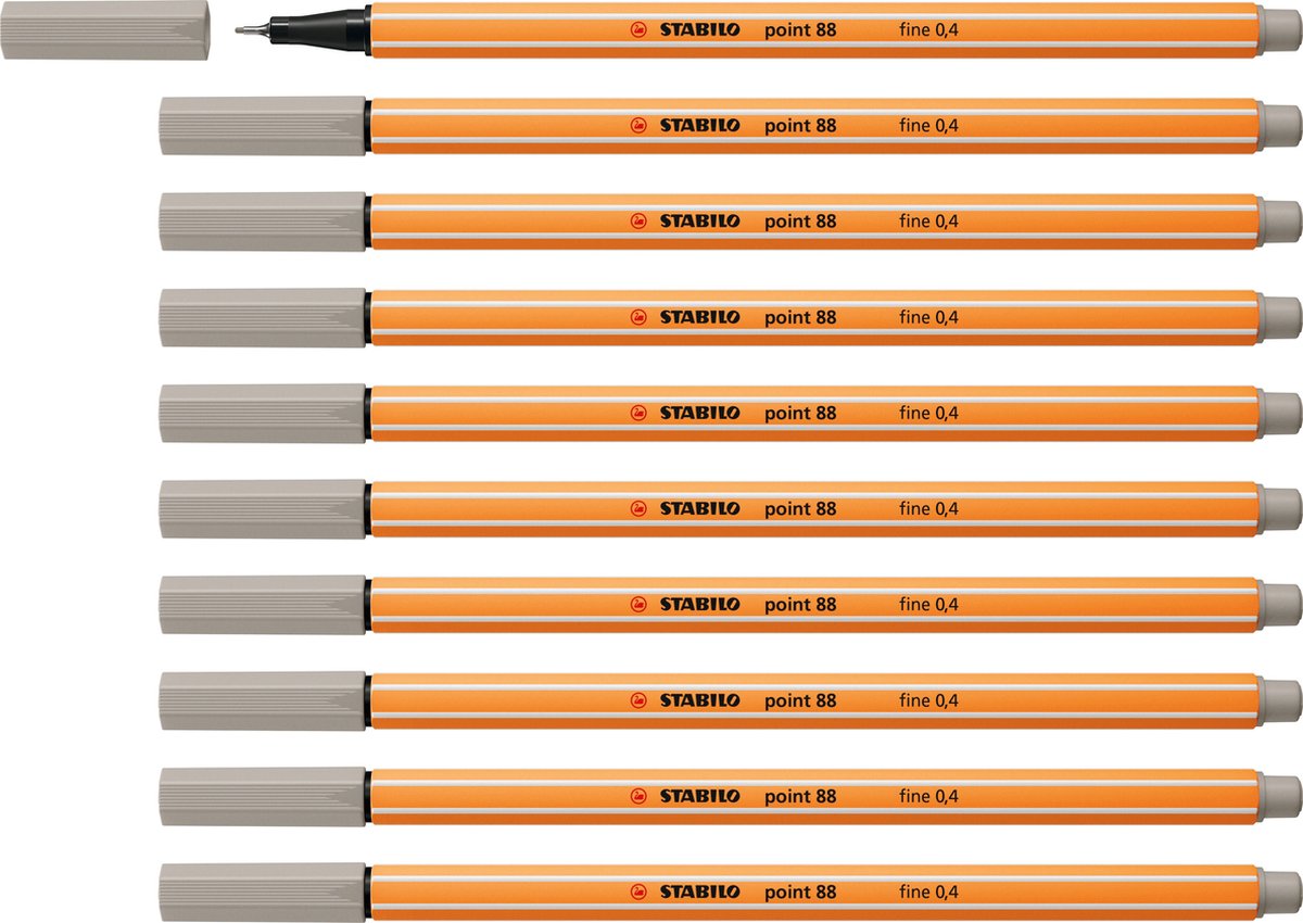 STABILO point 88 - Premium Fineliner - Fine 0,4 mm – Warm Grijs– Doos 10 stuks
