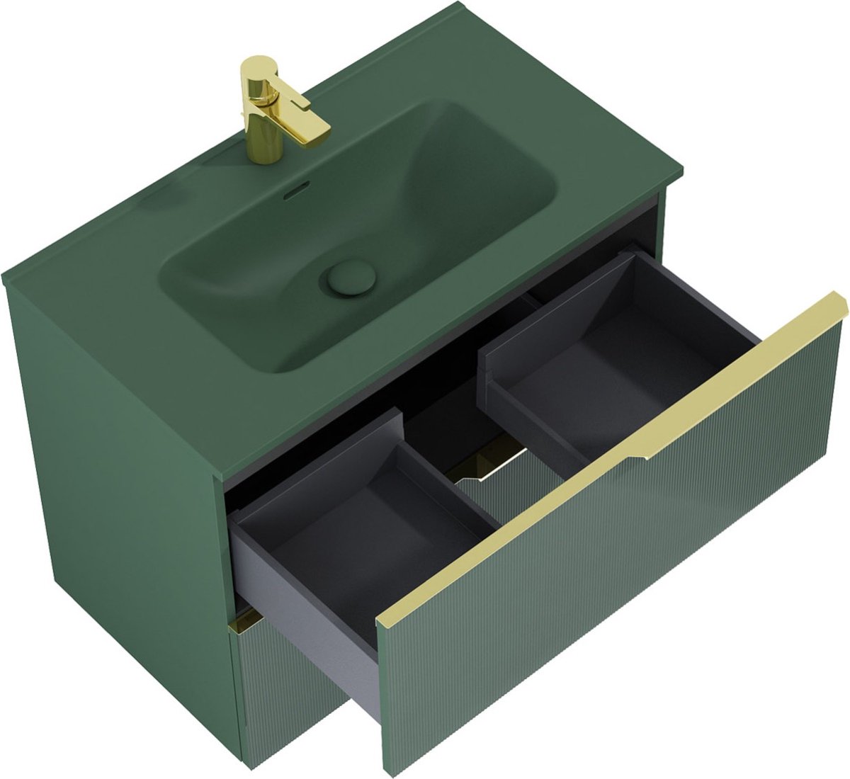 Modulo Badkamermeubel Met Wastafel | 60 Cm Saliegroen Greeploos Front Keramiek 1 Lade 137290