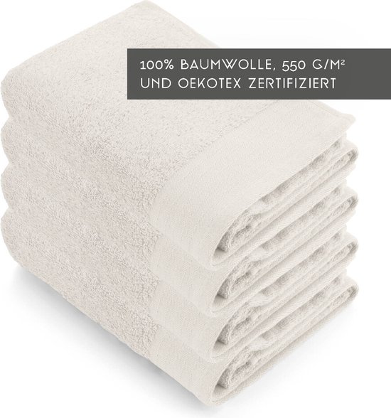 Stapel van vier lichtgrijze Walra handdoeken, 100% katoen, 550 g/m².