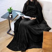 Snuggie – Klittenband - Deken met Mouwen – Fleece Deken – Oodie – Zwart – Plaid – 180 x 130cm