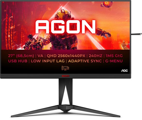 AOC AG275QZN/EU computer monitor 68,6 cm (27") 2560 x 1440 Pixels Quad HD Zwart, Rood