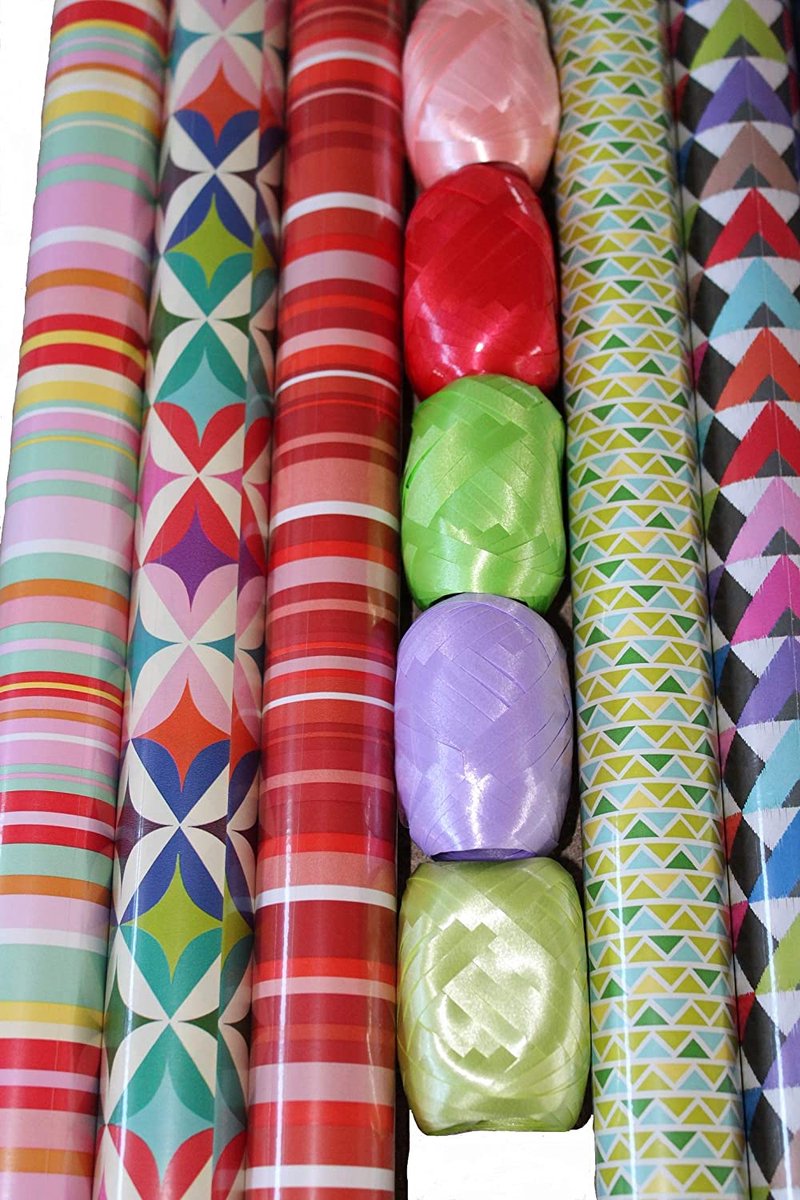 4 rolls of gift wrap 200 cm x 70 cm | 100 m gift ribbon 5 rolls of 20 m | different patterns and colours