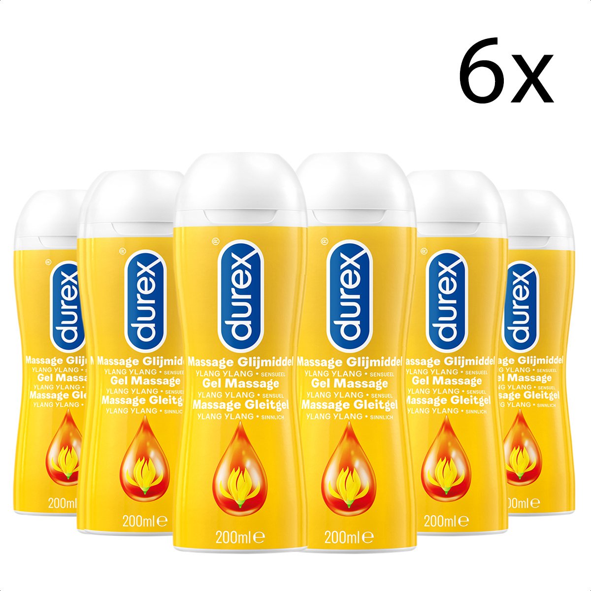 Goedkoopste Durex Massage Olie en Glijmiddel 2-in-1 - Sensual met Ylang Ylang - 200ml x6