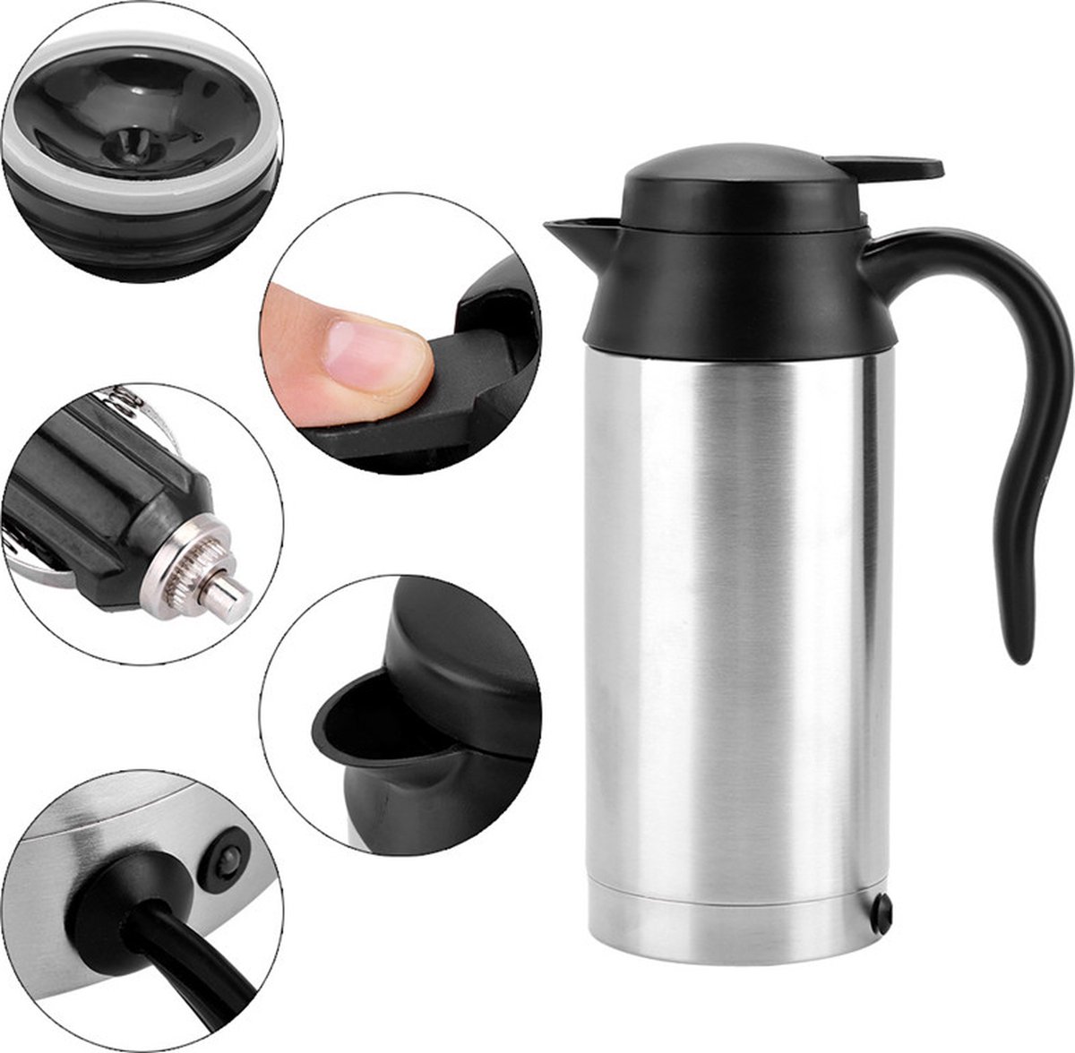 750 ml auto waterkoker roestvrij staal - sigarettenaansteker reiswaterkoker voor water en koffie-12V — afbeelding 3