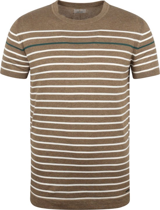 Dstrezzed - T-shirt Contrast Strepen Bruin - Heren - Maat M - Modern-fit