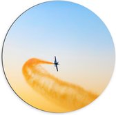 WallClassics - Dibond Muurcirkel - Zweefvliegtuig met Oranje Rook - 70x70 cm Foto op Aluminium Muurcirkel (met ophangsysteem)