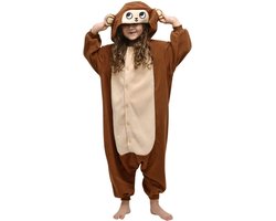 KIMU® Onesie Aap Pak - Maat 128-134 - Apenpak Monkey Kostuum Bruin Chimpansee Pak - Jungle Jumpsuit Kinderen Pyjama Huispak Jongen Meisje Halloween