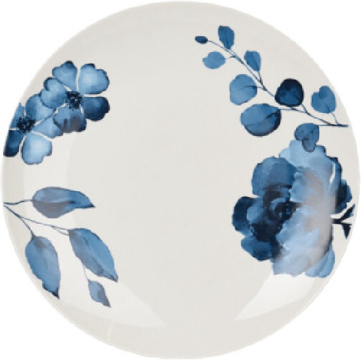 Siaki Blauw, blauw, blauw porseleinen ontbijtbord Ø20,5 cm (2 x rozen, 2 x blaadjes, 2 x stipjes)