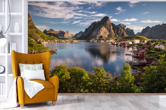 Papier peint - Papier peint Papier peint photo Village au bord d'un lac de montagne - Largeur 330 cm x hauteur 220 cm