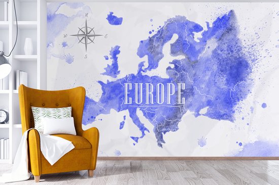 Behang - Fotobehang Kaart - Paars - Europa - Breedte 525 cm x hoogte 350 cm