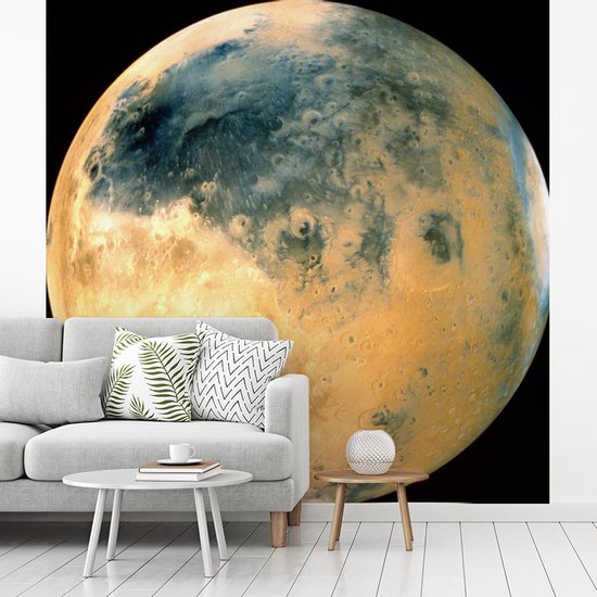 Behang - Fotobehang Geelgekleurde planeet Mars - Breedte 240 cm x hoogte 240 cm