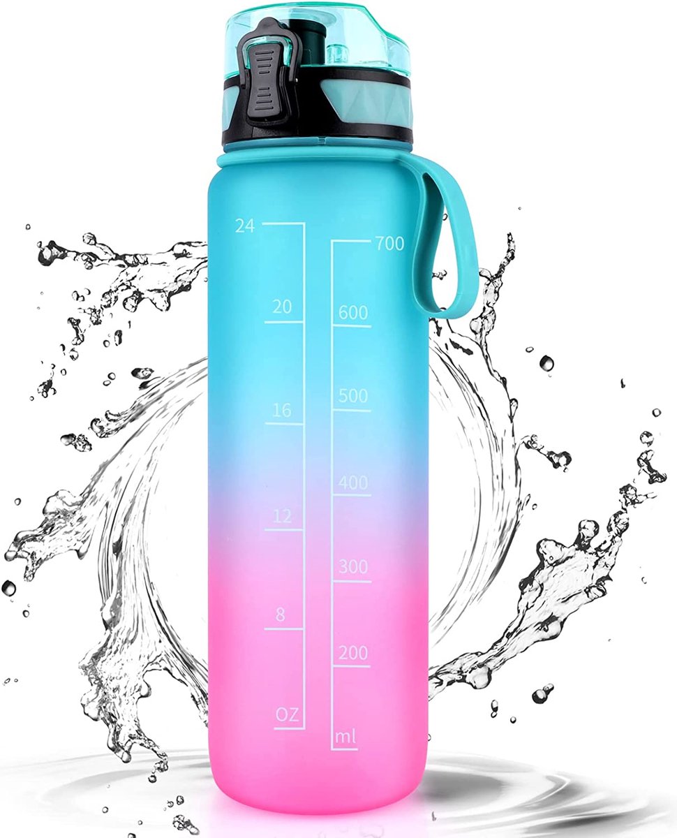 Fretree Sportwaterfles - Green Pink - 1L lekvrije design waterfles - BPA-vrije Tritan plastic drinkfles voor kinderen en volwassenen - sport, wandelen, fitnessruimte, outdoor, fietsen, school en kantoor