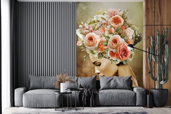 Papier Peint - Papier Papier peint photo Femme - Fleurs - Rose - Largeur 180 cm x Hauteur 280 cm