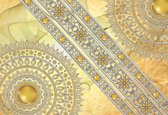 Fotobehang - Vlies Behang - Mandala van Goud op een Gouden Achtergrond - Kunst - 208 x 146 cm