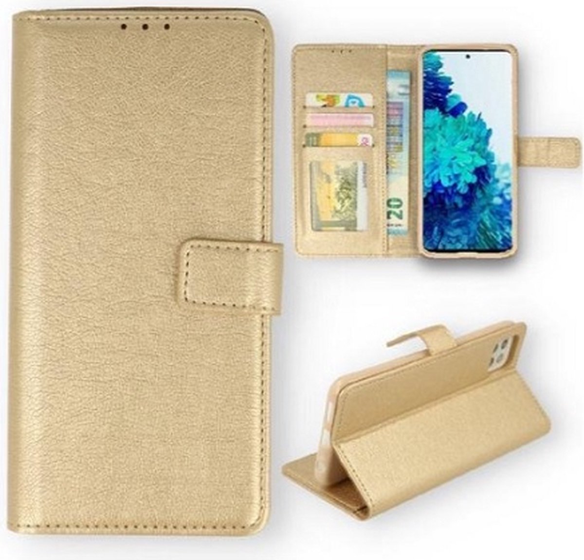 Samsung S22 Hoesje Met Pasjeshouder Bookcase Goud