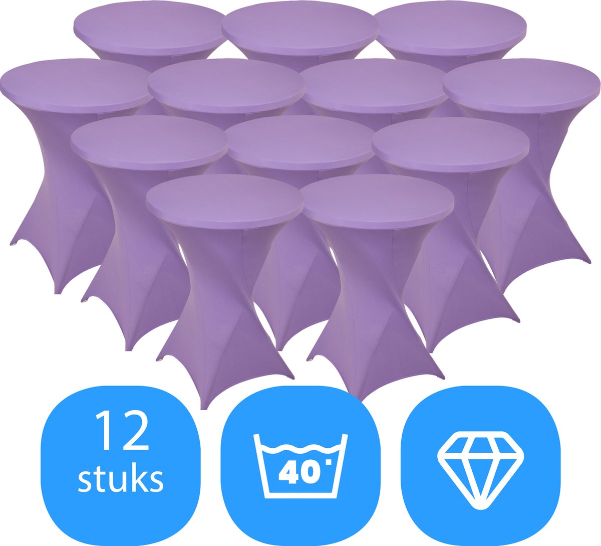 Statafelrok Lavendel x 12 – ∅80-85 x 110 cm – Statafelhoes Stretch 12 Stuks – Tafelhoezen voor Statafel Sta Tafel Hoes | Staantafelhoes - Geschikt voor Horeca Evenementen | Cocktailparty | Trouwerij