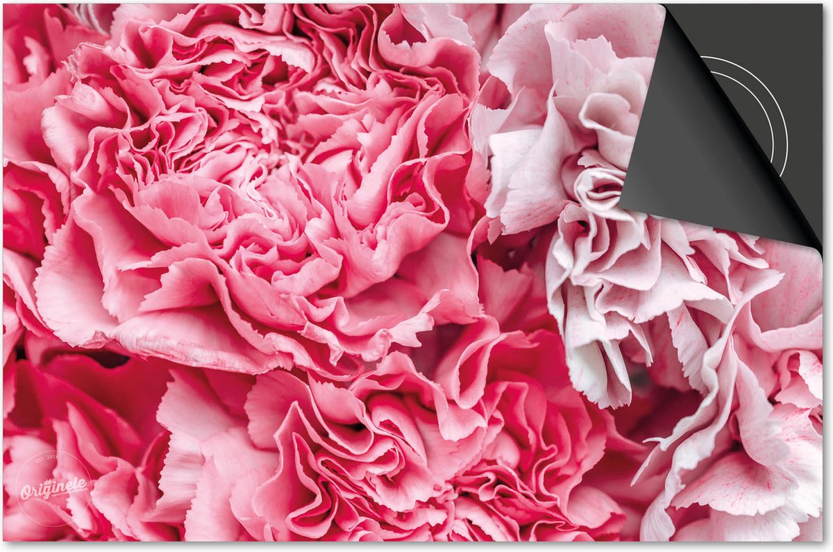 Inductie beschermer 76x51,5 - afdekplaat inductie mat - Dietrix Kookplaat beschermer - DELUXE - Flowers 16 - Pioen 2 kleuren roze