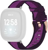 By Qubix geschikt voor Fitbit Versa 3 - Fitbit Versa 4 - Fitbit Sense 1 - Fitbit Sense 2 Canvas nylon bandje - Paars Smartwatchbandje bandje Armband Polsband Strap Band Watchband