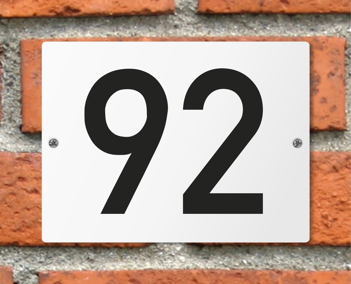 Huisnummerbord wit - Nummer 92 - standaard - 16 x 12 cm - schroeven - naambord - nummerbord - voordeur