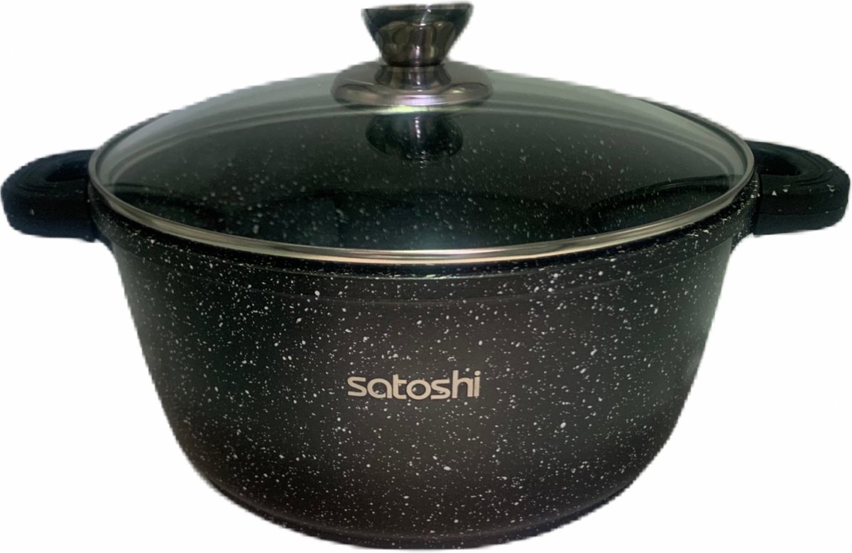 Cook & Pan - Satoshi Voglio Braadpan 24 cm met Glazen deksel - 4.2L - Inductie Pannen- Veilige Anti-aanbaklaag PFAS-vrij - 7 jaar garantie - Zwart
