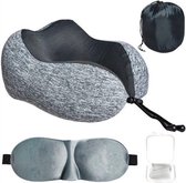 Oreiller de voyage YUNICS® - Oreiller cervical - Mousse à mémoire de forme - Y compris masque pour les yeux, bouchons d'oreille et sac de voyage