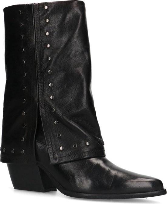Sacha - Dames - Zwarte leren laarzen met zwarte studs - Maat 39 | bol.com