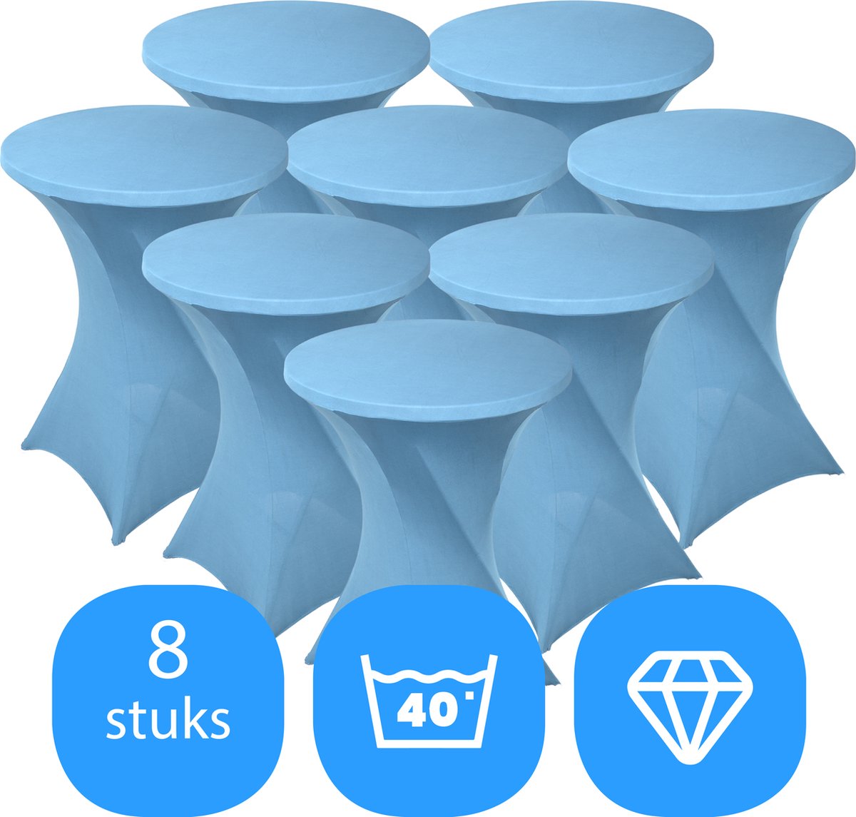 Statafelrok Licht Blauw / Baby Blauw x 8 – ∅80-85 x 110 cm – Stretch 8 stuks – Tafelrok voor Statafel – Geschikt voor Horeca Evenementen | Sta Tafel Hoes | Staantafelhoes | Cocktailparty | Trouwerij