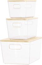 Boîte de rangement Navaris 3x avec couvercle - Set de 3 boîtes de rangement transparentes - Empilable - Taille S, M et L