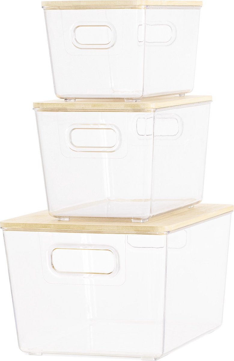 Navaris 3x opbergbox met deksel - Set van 3 transparante opbergboxen - Stapelbaar - Maat S, M en L