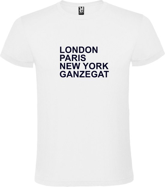 wit T-Shirt met London,Paris, New York , GANZEGAT tekst Zwart Size XXXXXL