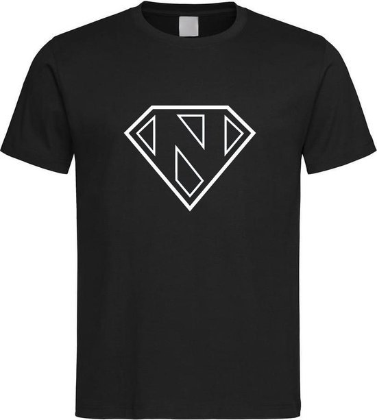 Zwart t-Shirt met letter N “ Superman “ Logo print Wit Size M